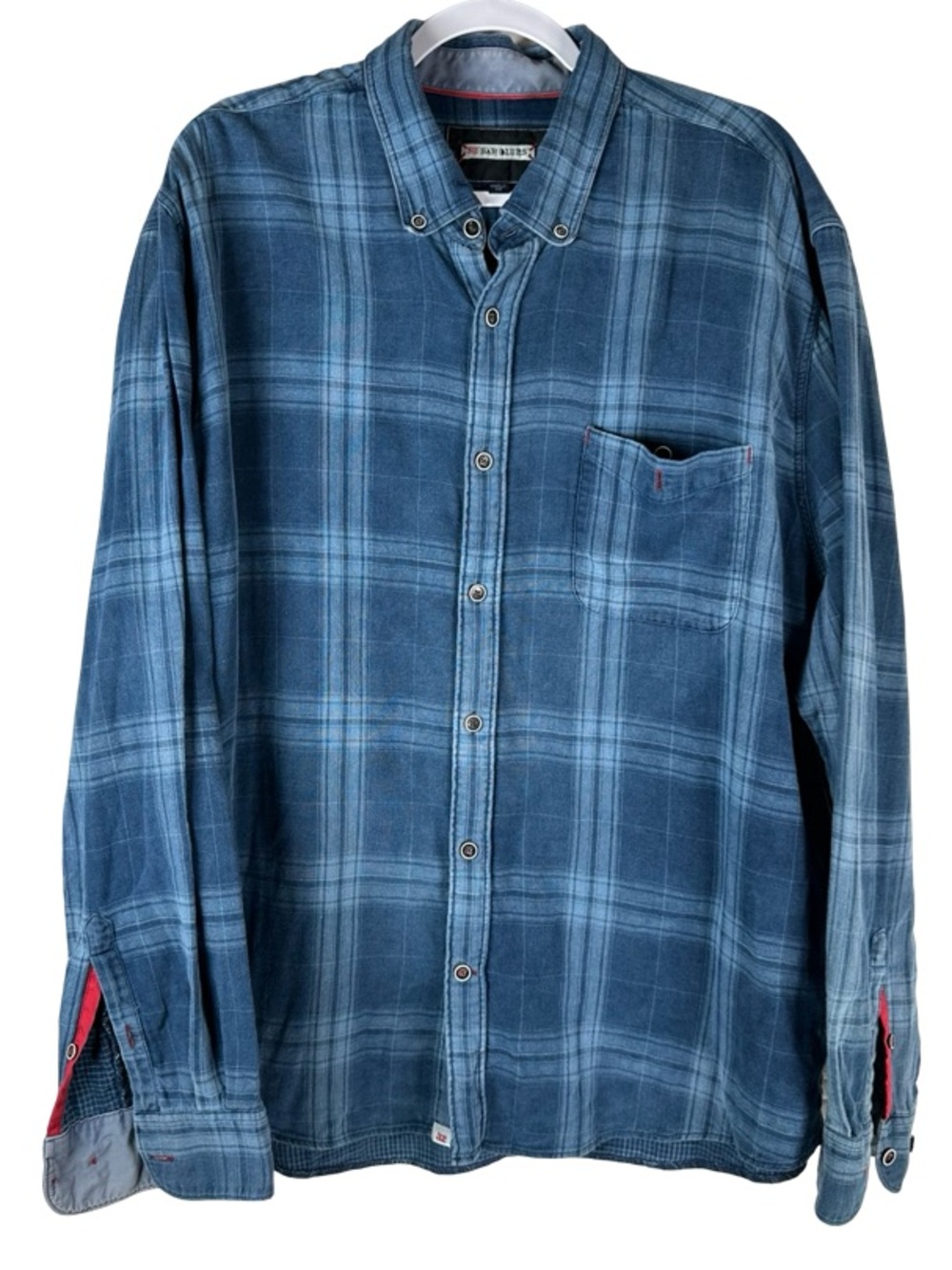 32 Bar Blues Blue Plaid Flannel Long Sleeve Button Down Shirt Men’s Size XXL